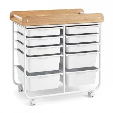 10-Drawer Rolling Cart with Wooden Tabletop and Lockable Wheels for Office