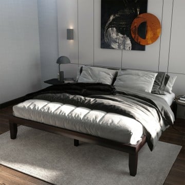 14 Inch King Size Rubber Wood Platform Bed Frame with Wood Slat Support