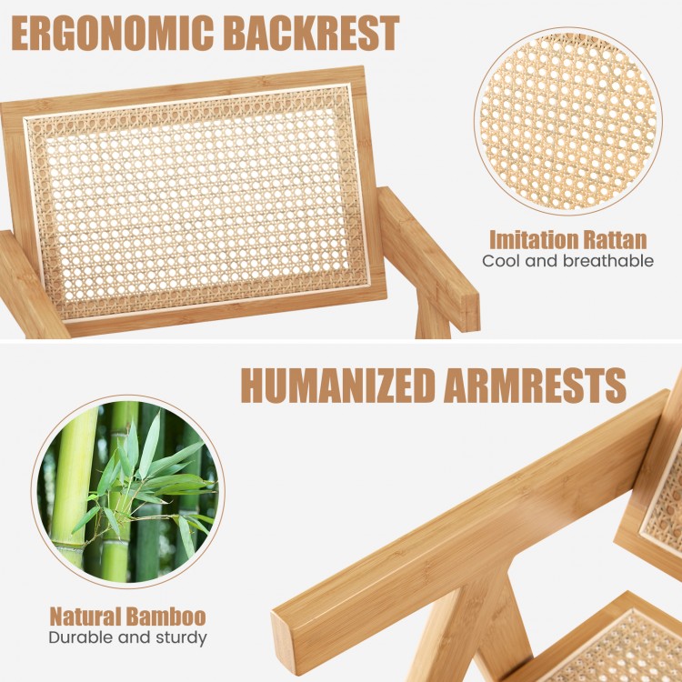Set of 2 Rattan Accent Chairs with Natural Bamboo Frame - Image 5
