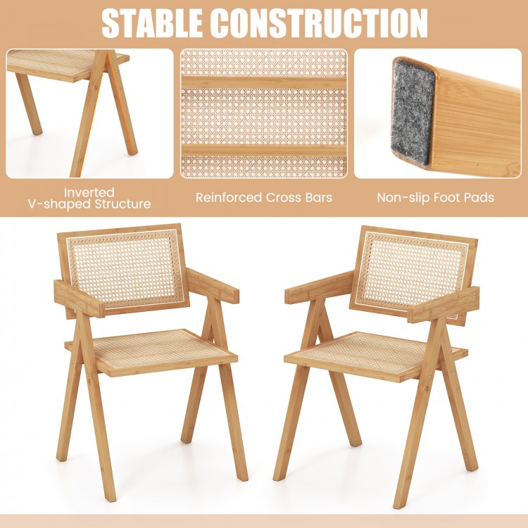 Set of 2 Rattan Accent Chairs with Natural Bamboo Frame - Image 4