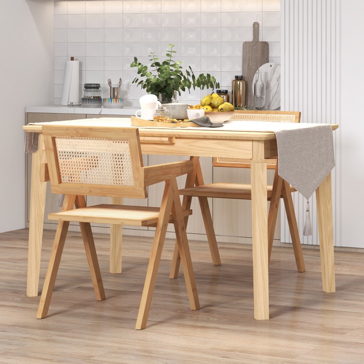 Set of 2 Rattan Accent Chairs with Natural Bamboo Frame - Image 3