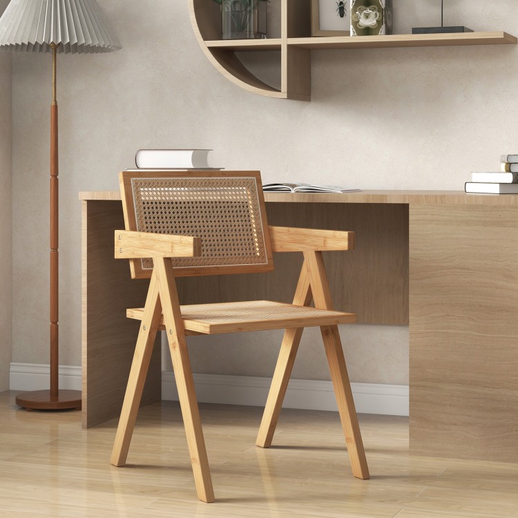 Set of 2 Rattan Accent Chairs with Natural Bamboo Frame - Image 2