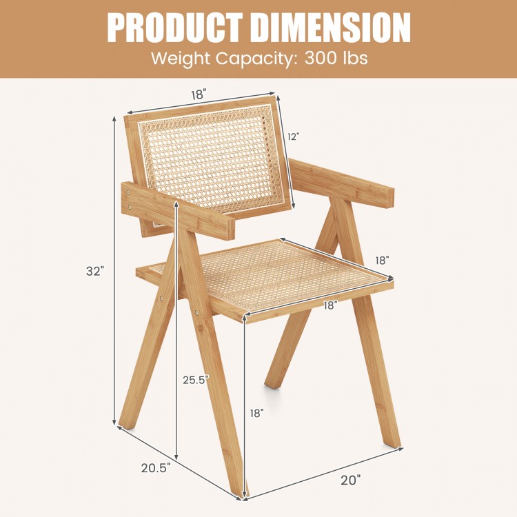 Set of 2 Rattan Accent Chairs with Natural Bamboo Frame - Image 9
