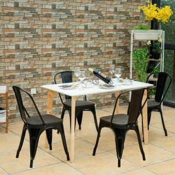 18 Inch Set of 4 Stackable Metal Dining Chair with Wood Seat