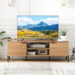 2-Door TV Stand with Charging Station and Open Shelves for TVs up to 65 Inches