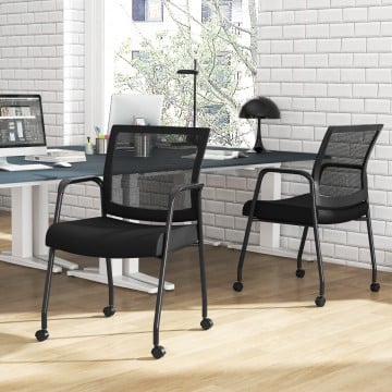 2 Pieces Office Guest Chairs on Wheels with Metal Frame and Armrests