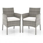 2 Pieces Outdoor PE Rattan Armchairs with Cozy Seat Cushions
