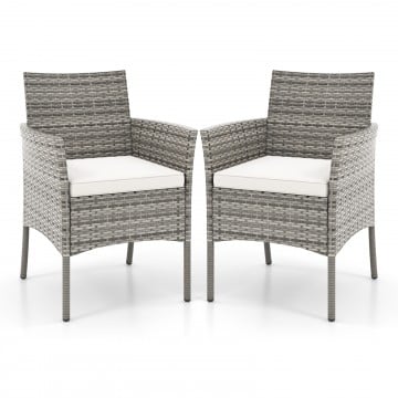 2 Pieces Outdoor PE Rattan Armchairs with Cozy Seat Cushions