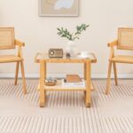 2-tier Bamboo Side Table with Glass Top