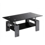 2-Tier Rectangle Glass Coffee Table with Storage Shelf