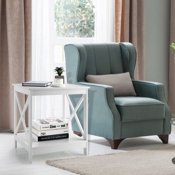 2-Tier Side Table with X-shape Design and 4 Solid Legs