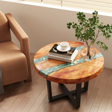 24 Inch Outdoor Solid Live Edge Round Teak Wood End Table with Epoxy Resin Tabletop 24 Inch Outdoor Solid Live Edge Round Teak Wood End Table with Epoxy Resin Tabletop