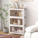 25.5/60 Gal 3-Tier Stackable Storage Boxes Bins with Magnetic Doors and Lockable Casters