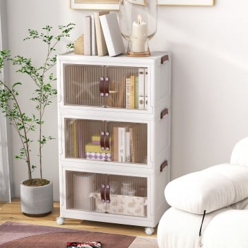 25.5/60 Gal 3-Tier Stackable Storage Boxes Bins with Magnetic Doors and Lockable Casters
