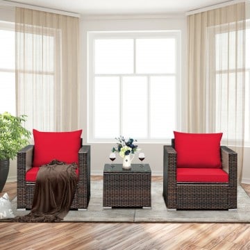 3 Pieces Patio Conversation Rattan Furniture Set with Cushion