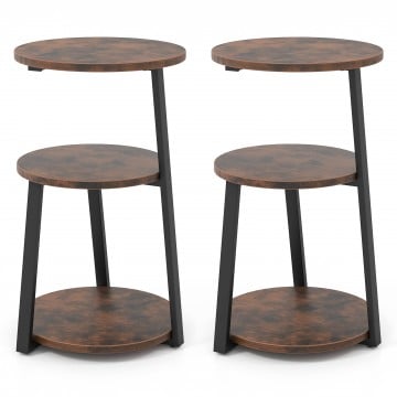 3-Tier Accent Round Side Table with Metal Frame