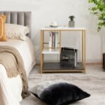 3-Tier Multi-function Marble End Table with Storage Shelf