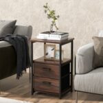 3-Tier Retro Nightstand with 2 Removable Fabric Drawers and Open Shelf