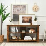 3 Tier Wood TV Stand for 55-Inch with Open Shelves and X-Shaped Frame