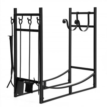 30/36 Inch Firewood Rack with 4 Tool Set Kindling Holders