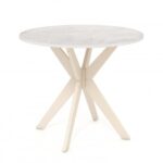 36-Inch Mid Century Modern Kitchen Table with Faux Marble Tabletop and Solid Rubber Wood Legs