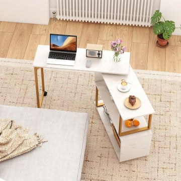 360° Rotating Sofa Side Table with Storage Bookcase and Hooks for Living Room