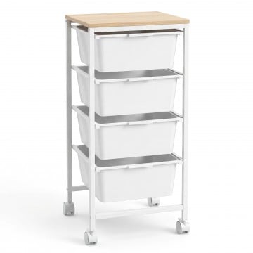 4-Drawer Rolling Storage Cart Mobile Utility Organizer with Wooden Tabletop and Lockable Wheels 4-Drawer Rolling Storage Cart Mobile Utility Organizer with Wooden Tabletop and Lockable Wheels