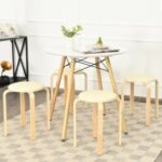 4-Pack Bentwood Stack Stools with PU Leather Round Top