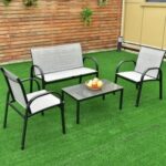 4 Pieces Patio Furniture Set with Glass Top Coffee Table