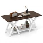 40 Inch Farmhouse Wooden 2-Tier Coffee Table with Storage Shelf for Living Room