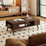 42 Inch Mid Century Modern Coffee Table Rectangular with Open Compartment