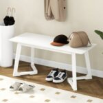42 Inch Modern Entryway Bench Long Dining Bench with Rubber Wood Legs