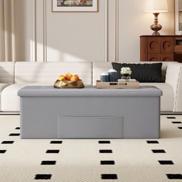 43 Inches Folding Storage Ottoman Bench Foot Rest Stool End of Bed Bench