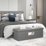 43 Inches Folding Storage Ottoman Bench Linen End of Bed Bench with Padded Seat