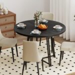 47 Inch Dining Table for 4-6 People Round Kitchen Table with Cross Base