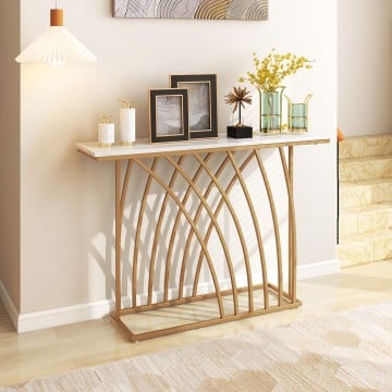 48 Inch Gold Console Table with White Faux Marble Tabletop 48 Inch Gold Console Table with White Faux Marble Tabletop