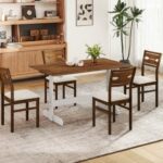 55 Inch Dining Table for 4-6 People Rectangular Kitchen Table with Solid Wood Trestle Base