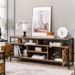 58 Inch Industrial TV Stand with Cabinets and Adjustable Shelf for TVs up to 65 Inch