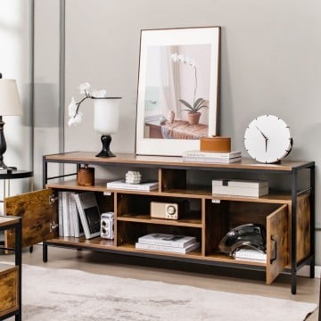 58 Inch Industrial TV Stand with Cabinets and Adjustable Shelf for TVs up to 65 Inch