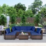 6 Pieces Patio Rattan Furniture Set with Cushions