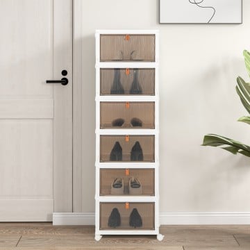 6-Tier Stackable Plastic Storage Bins with Lids and Doors