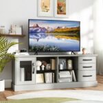 63 Inches Media Console Table with 3 Drawers and 2 Glass Shelves