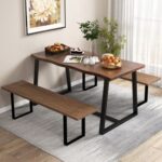63" Large Dining Table with Wavy Edge and Heavy-duty Metal Frame