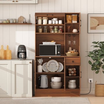 66 inch Pantry Cabinet with Charging Station and Microwave Stand 66 inch Pantry Cabinet with Charging Station and Microwave Stand