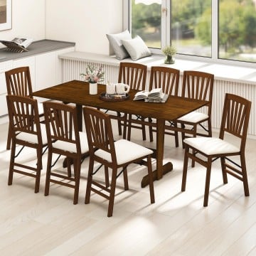 71 Inch Farmhouse Dining Table Wooden Kitchen Table for 6-8 with Rubber Wood Legs