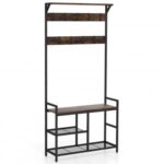 71 Inch Freestanding Hall Tree with Shoe Bench and 9 Removable Hooks
