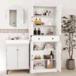 72 Inch Tall Modern Farmhouse Cupboard Cabinet with 4 Barn Doors