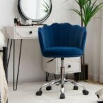 Adjustable Vanity Velvet Chair with Seashell Back and Wheels
