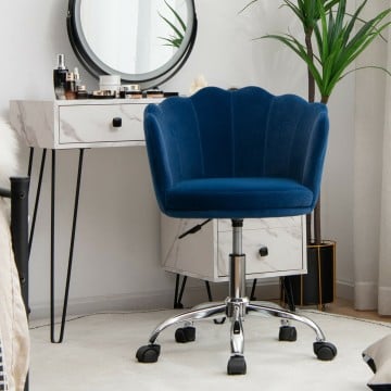 Adjustable Vanity Velvet Chair with Seashell Back and Wheels