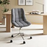 Armless Office Chair Upholstered Makeup Vanity Chair with Adjustable Height and Wheels